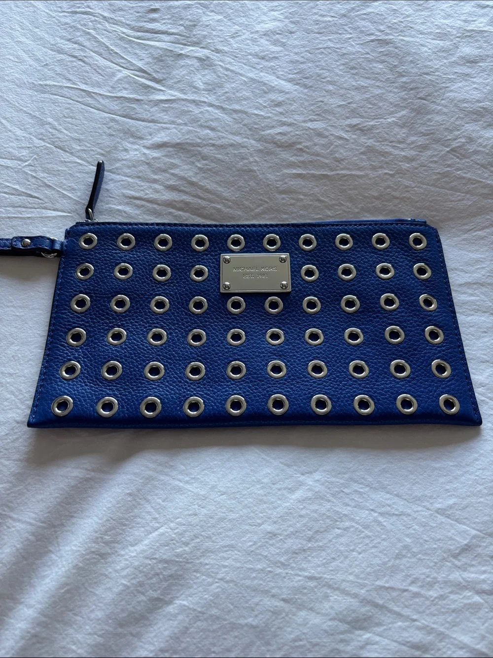 Michael Kors Royal Blue Leather Grommet Wristlet